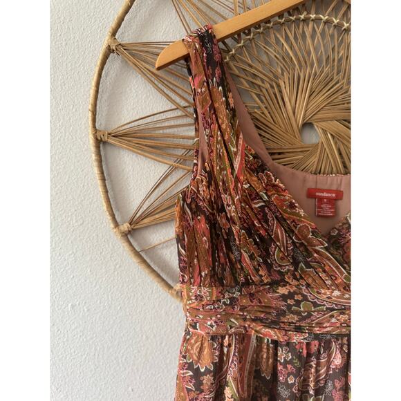 Sundance Silk Orange Brown Green Fall Autumn Paisley Y2K Midi Dress SIZE 8 - Picture 4 of 10